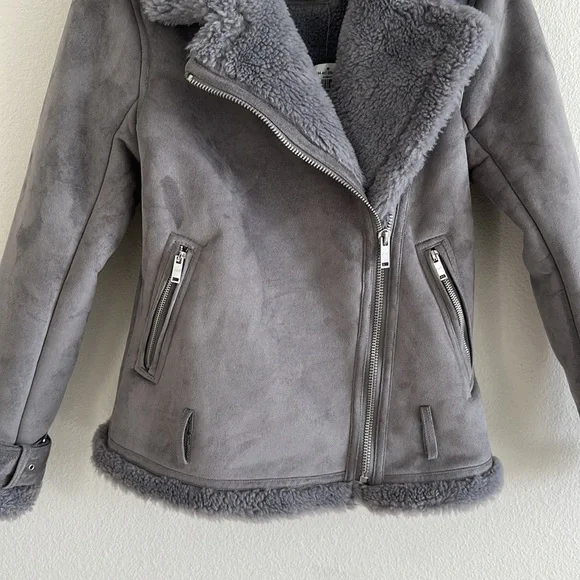 NWT Abercrombie & Fitch Suede Asymmetrical Zip Cozy Jacket - Picture 5 of 11